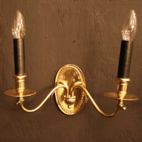English Pair Brass Twin Light Wall Sconces