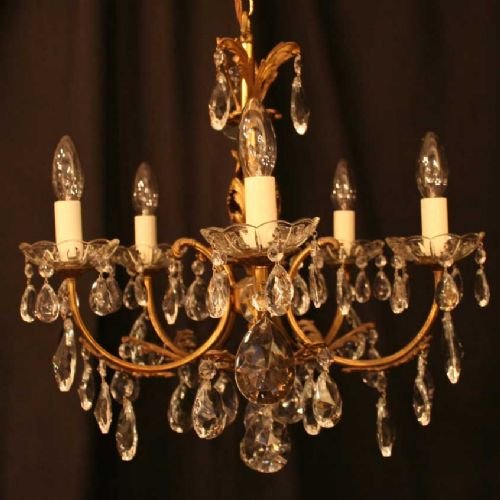 French Gilded Brass 5 Light Chandelier