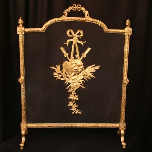 French Gilded Cast Brass Firescreen