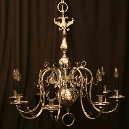 Large Flemish Nickel Plated 8 Light Chandelier