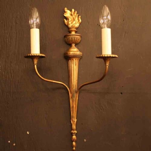 French Pair of Gilded Flame Wall Lights
