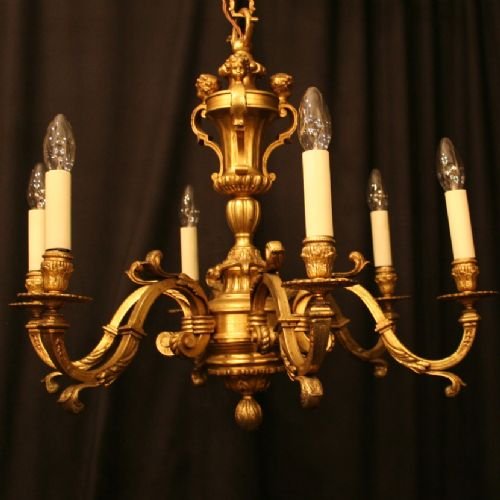 French Gilded 6 Light Cherub Chandelier