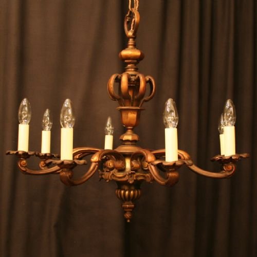 Italian Gilded Cast Brass 8 Light Chandelier