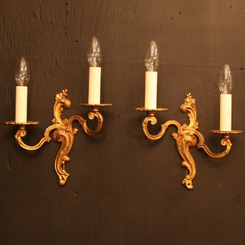 French Set of 4 Gilded Twin Arm Wall Lights