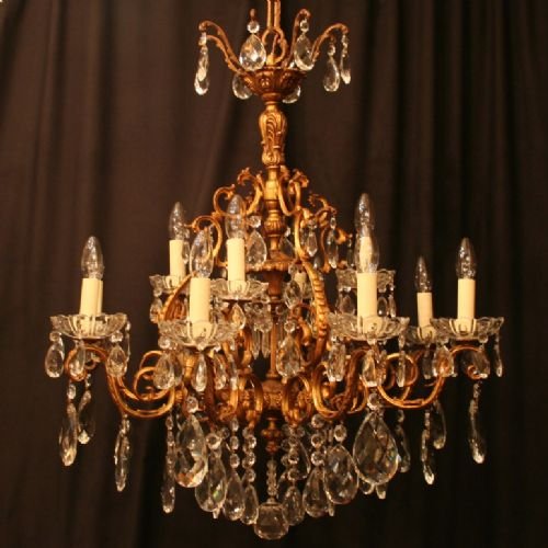 Italian 12 Light Gilt & Cut Glass Chandelier