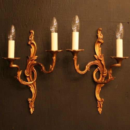 French Pair of Gilded Twin Arm Wall Lights