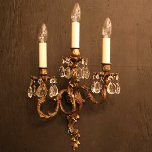 Italian Triple Arm Cast Brass Wall Lights