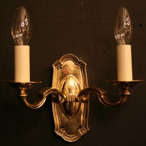 English Pair of Cast Brass Wall Lights