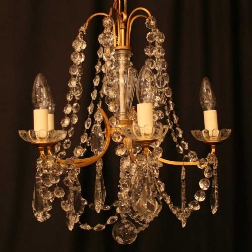 Pretty French 5 Light Gilt & Cut Glass Chandelier