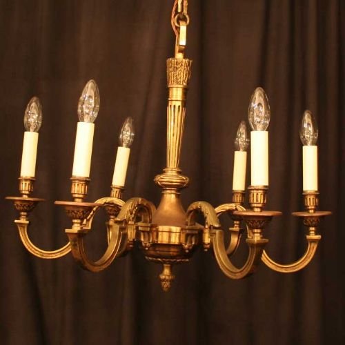 French Brass 6 Light Chandelier