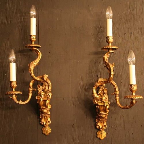 Quality French Pair of Twin Arm Wall Sconces