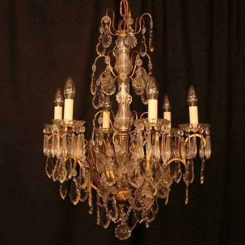 French Gilded 9 Light Cut Glass Chandelier