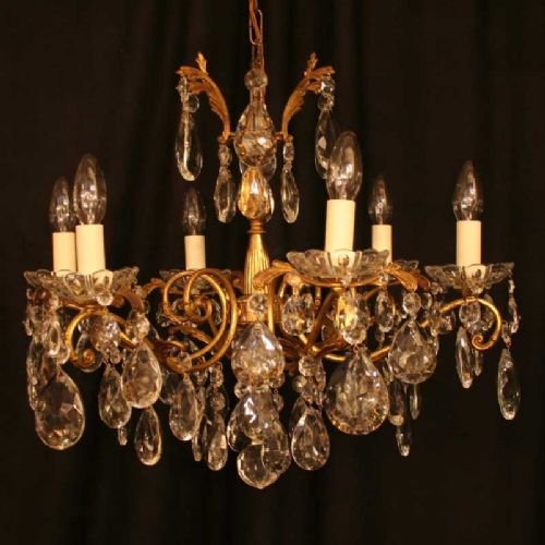 French Gilt & Cut Glass 6 Light Chandelier