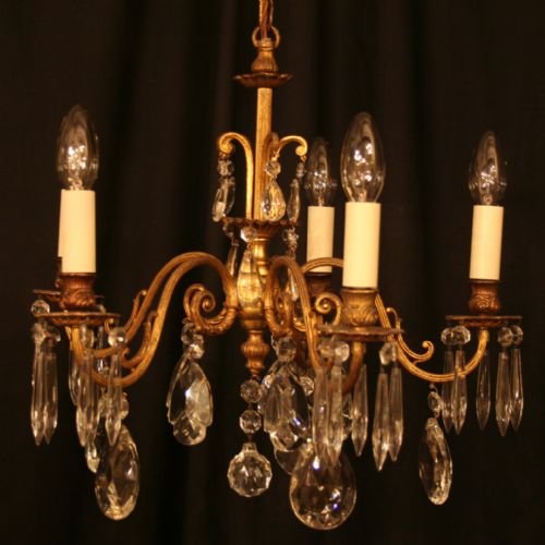 Small French Gilded 5 Light Chandelier