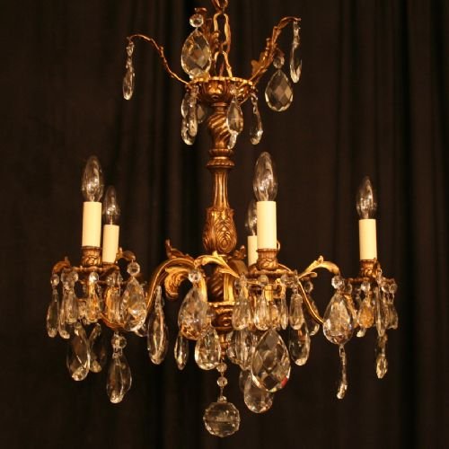 French Gilded Bronze 5 Light Chandelier