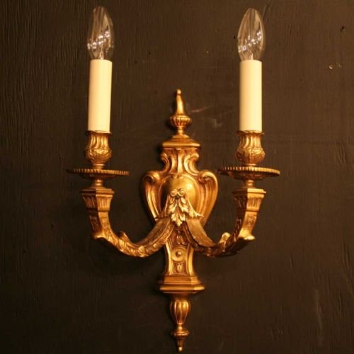 French Pair of Gilded Twin Arm Wall Lights