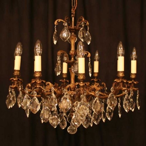 Italian Pair of Dark Gilded 10 Light Chandeliers