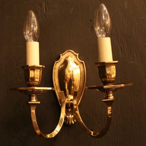 English Pair of Brass Twin Arm Wall Lights