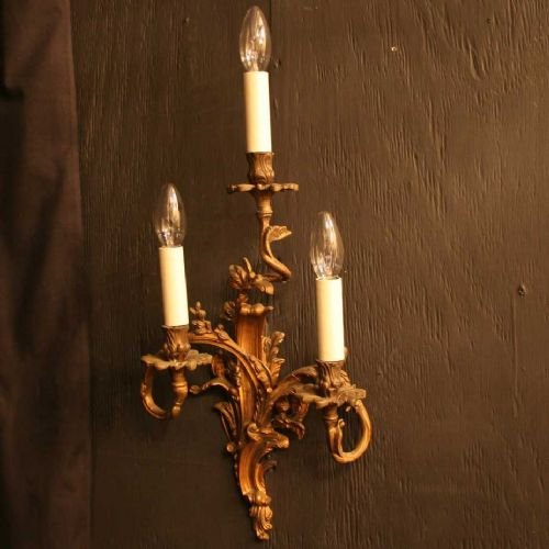 Italian Pair of Gilded Triple Arm Wall Lights