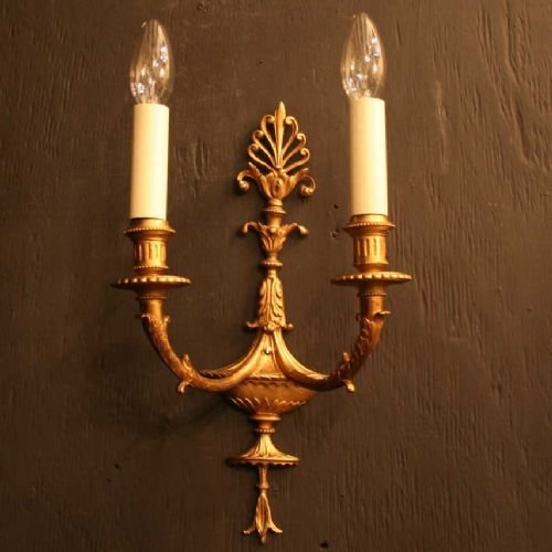 English Pair of Gilded Twin Arm Wall Lights
