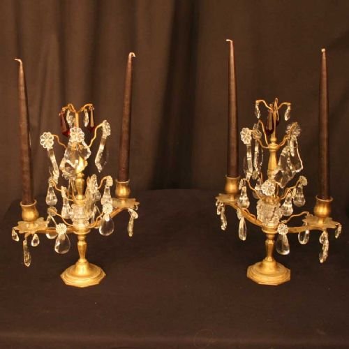French Pair of Brass Twin Light Candelabra 
