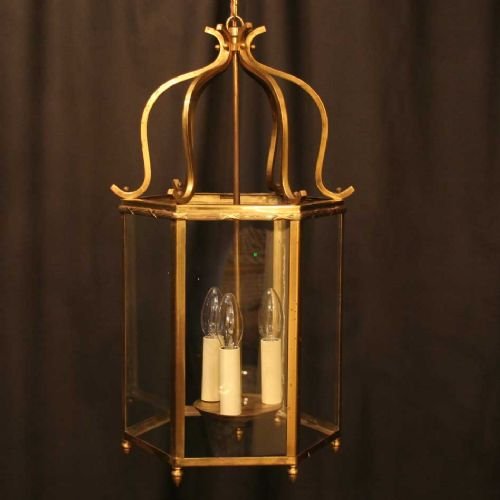 English Brass Triple Light Hall Lantern