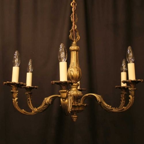 French Cast Brass 6 Light Rococo Chandelier