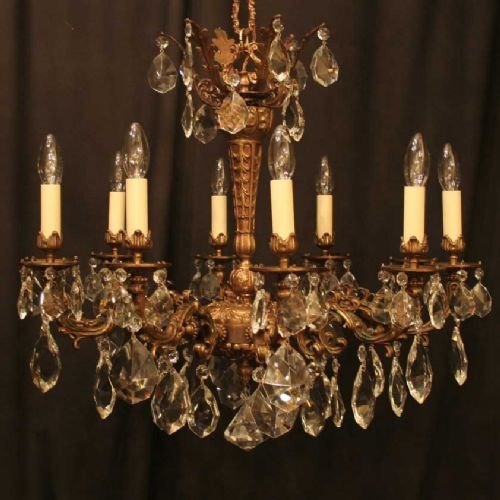 Italian Dark Gilded Brass 10 Light Chandelier