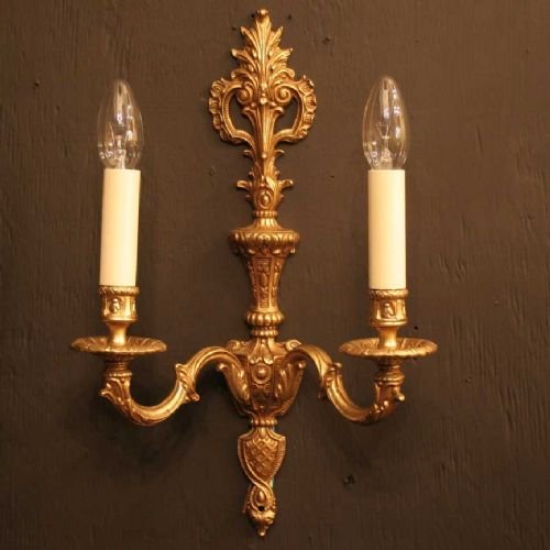 French Pair of Gilded Twin Arm Wall Lights