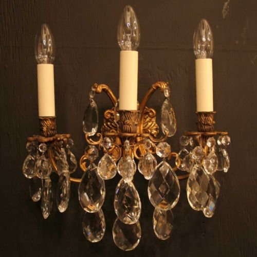 Italian Pair of Gilded Brass Triple Arm Wall Lights