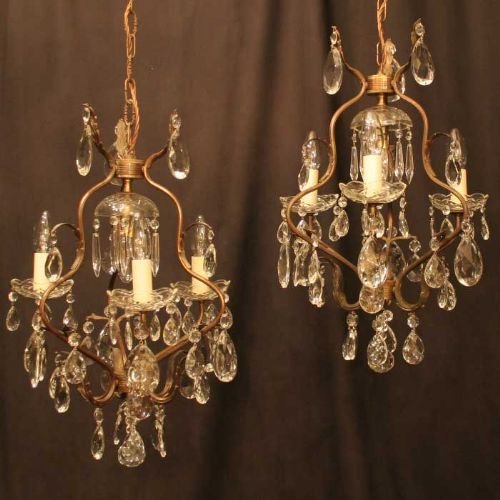 Italian Pair of Birdcage4 Light Chandeliers