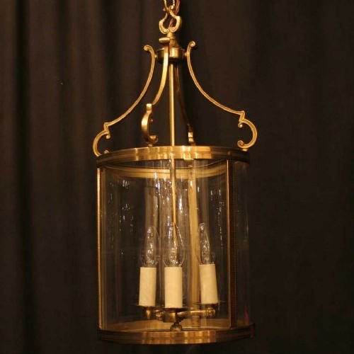 French Gilded Brass Triple Light Hall Lantern
