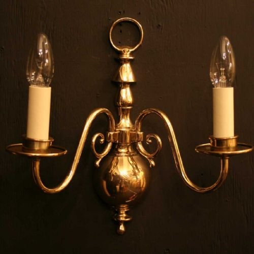 Flemish Set of 4 Brass Twin Arm Wall Lights