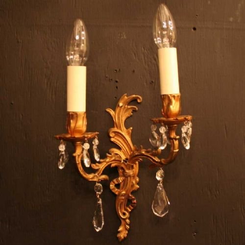 French Pair of Gilded Twin Arm Wall Lights