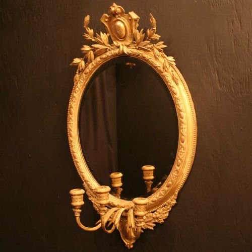 French Pair of Oval Mirror Girandoles