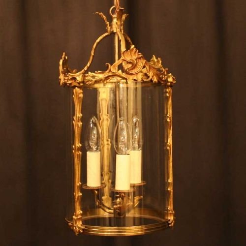 French Gilded Triple Light Hall Lantern