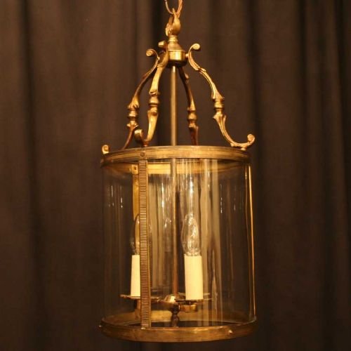 French Gilded Brass Triple Light Hall Lantern