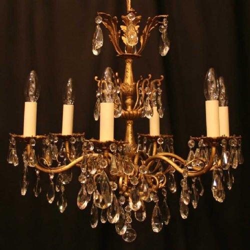 Pretty French Gilded Cast Brass 6 Light Chandelier