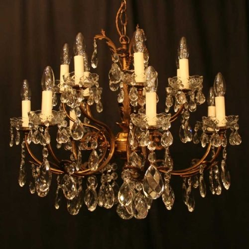 Italian Gilded 14 Light Double Tiered Chandelier