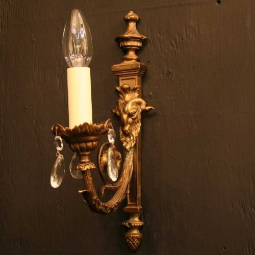 French Pair of Gilded Ram Headed Wall Lights