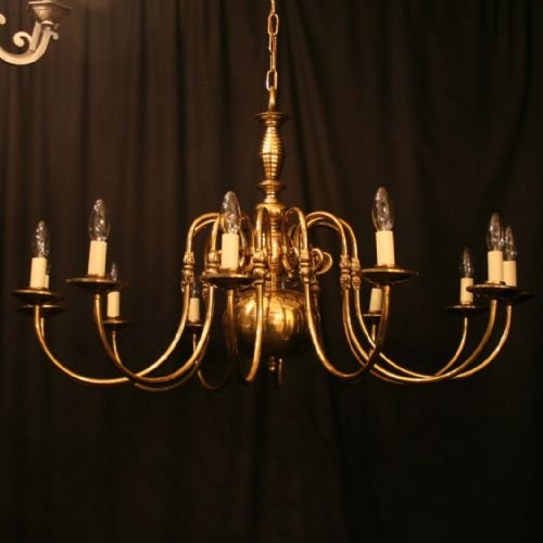 Large Flemish Brass 12 Light Chandelier
