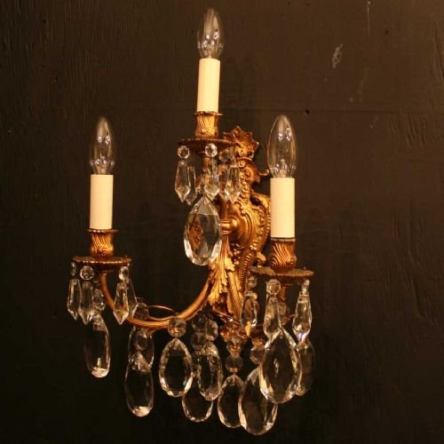 French Pair of Gilded Triple Arm Wall Lights
