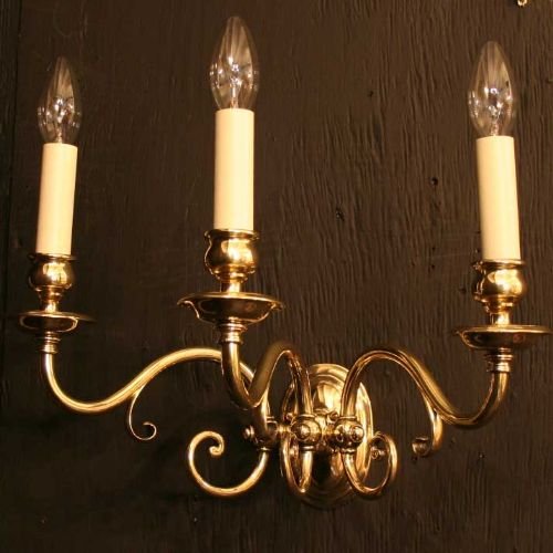 English Osler Triple Arm Brass Wall Lights