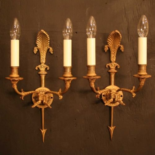 French Gilded Twin Arm Wall Sconces