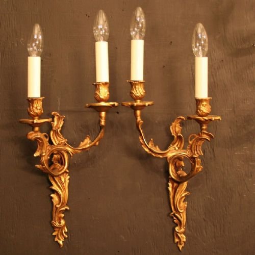French Pair of Gilded Twin Arm Wall Lights