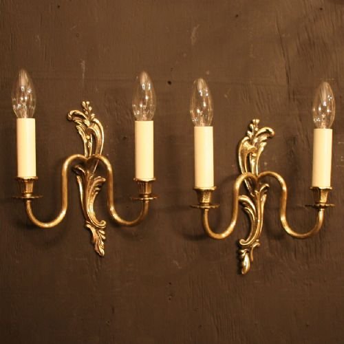 English Set of 4 Twin Arm Brass Wall Lights