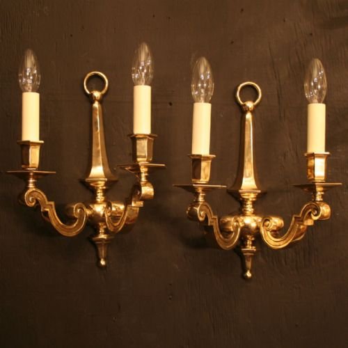 English Pair of Twin Arm Wall Lights