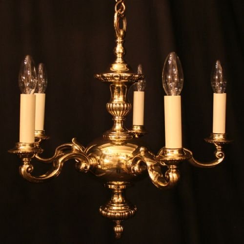 English Repolished Cast Brass 5 Light Chandelier