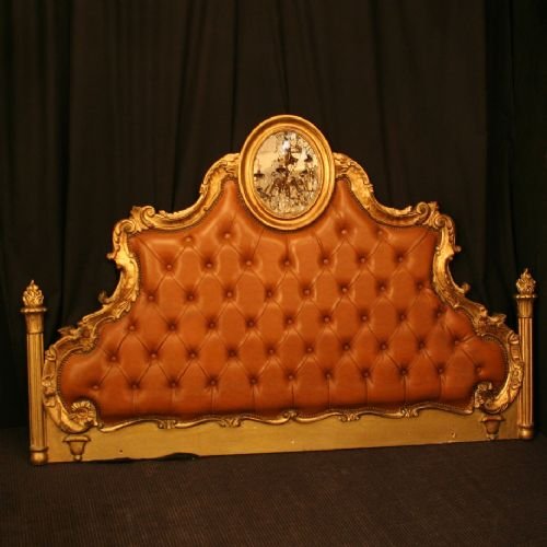 French Giltwood and Faux Leather Headboard