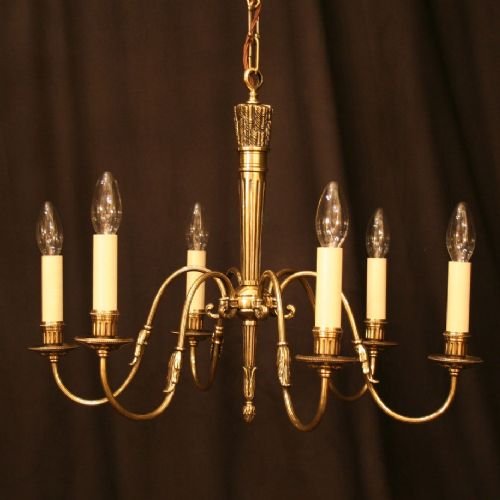 French Brass 6 Arm Chandelier